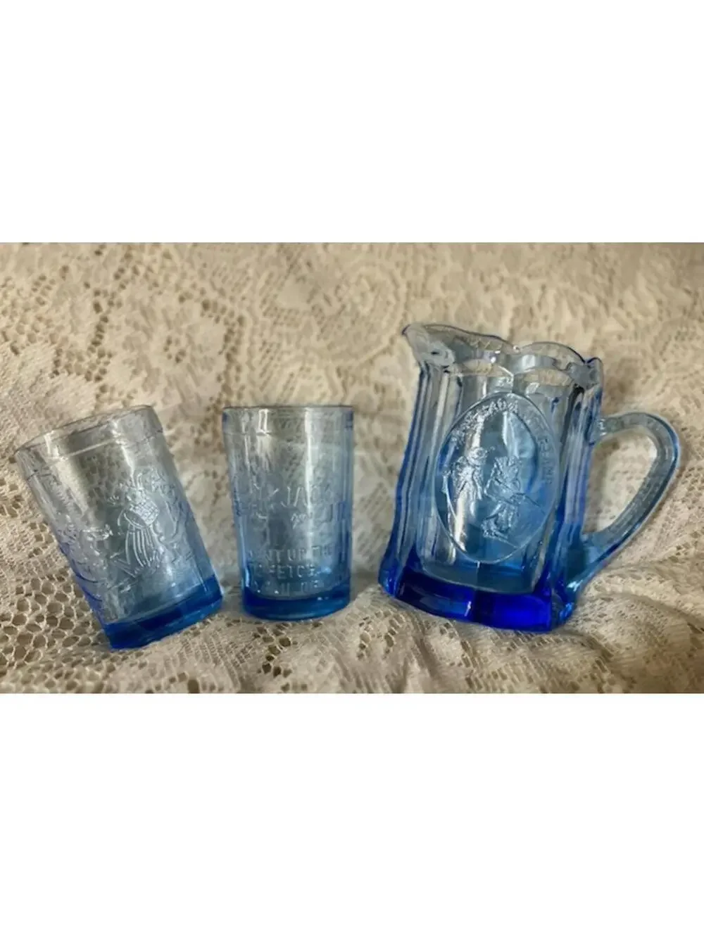 Tiara Vintage Blue Glass Pitcher and Glasses Set